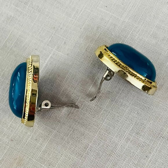 Vintage Jennifer Ashley Blue and Gold Tone Clip-On Earrings - Picture 4 of 7